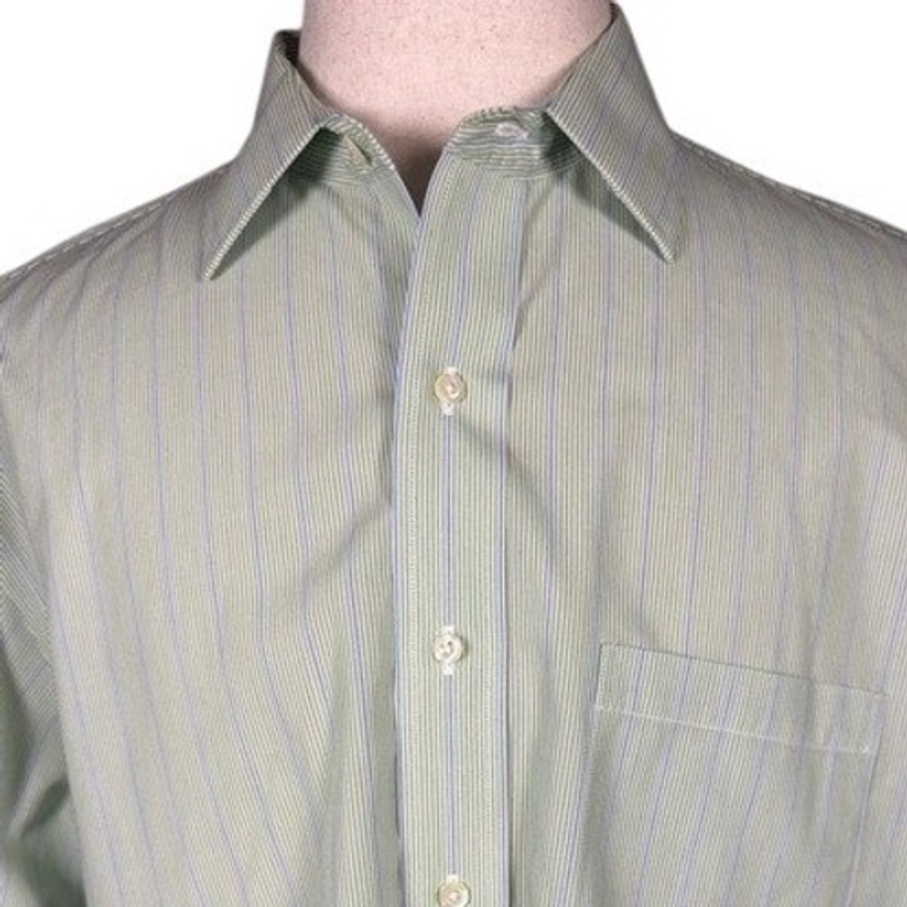 Brooks Brothers 346 Mens 17.5 2/3 Non-Iron Cotton Pinstripe Dress Shirt Green - Picture 1 of 9